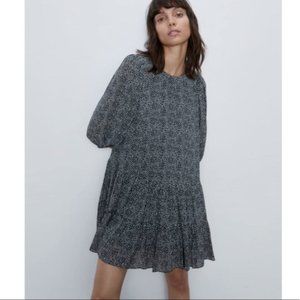 Zara The Helene Micro Dot Ruffled Dress In Black/White